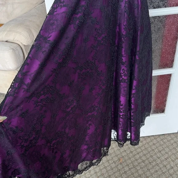 Flirt Maggie Sottero Purple and Black Lace Strapless Dress with Beaded Top - Picture 5 of 11